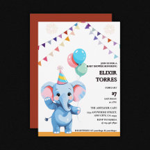 Farbenfrohe Baby Elephant mit Balloons Babydusche