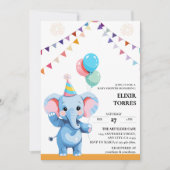 Farbenfrohe Baby Elephant mit Balloons Babydusche Einladung (Vorderseite)