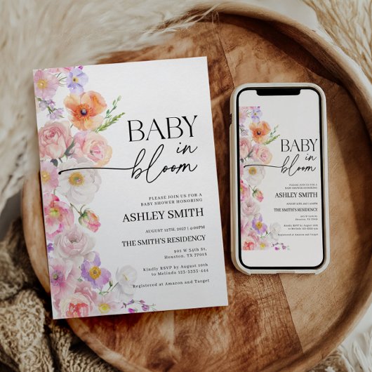 Farbenfrohe Baby in blühender Einladung | Sommerli