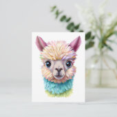 Farbenfrohe Baby Lama Postkarte (Stehend Vorderseite)