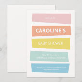 Farbenfrohe Baby Shower Pastellstreifen Moderne So Einladung (Vorne/Hinten)