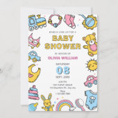Farbenfrohe Babyspielzeug-Dusche Einladung (Vorderseite)