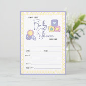 Farbenfrohe Babyspielzeuge | Kinderdusche ausfülle Einladung (Stehend Vorderseite)