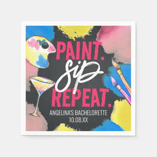 Farbenfrohe Bachelorette Paint und Side Serviette (Vorderseite)