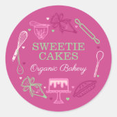 Farbenfrohe Backwaren & Kochen Utensirosa & Grün Runder Aufkleber (Vorderseite)