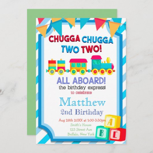 Farbenfrohe Bahn 2. Geburtstag Party Einladungen (Vorne/Hinten)