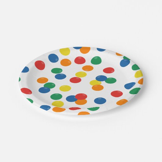 Farbenfrohe Ball-Muster Pappteller (Schrägansicht)