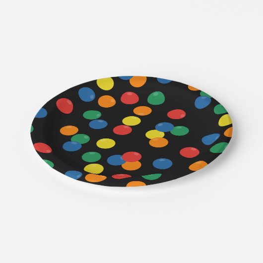 Farbenfrohe Ball Pattern Schwarz Pappteller (Schrägansicht)