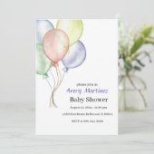 Farbenfrohe Ballon Babydusche Einladung (Stehend Vorderseite)