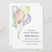 Farbenfrohe Ballon Babydusche Einladung (Vorne/Hinten)