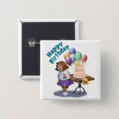 Farbenfrohe Ballon Birthday Girl Button (Vorne & Hinten)