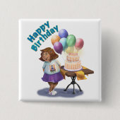 Farbenfrohe Ballon Birthday Girl Button (Vorderseite)