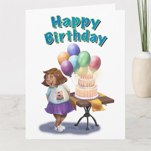 Farbenfrohe Ballon Birthday Girl Karte (Vorderseite)