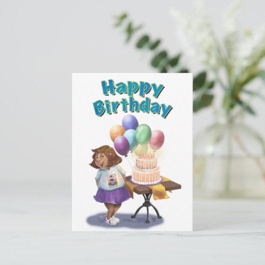 Farbenfrohe Ballon Birthday Girl Postkarte (Stehend Vorderseite)