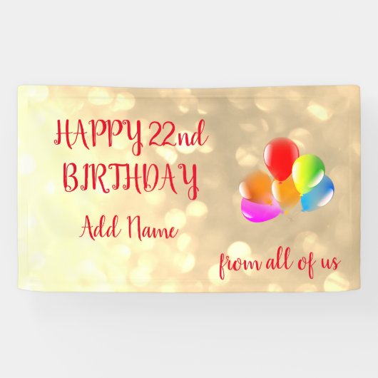 Farbenfrohe Ballondesign Happy 22. Geburtstag Banner (Horizontal)