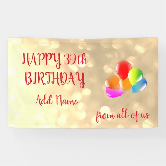 Farbenfrohe Ballondesign Happy 39. Geburtstag Banner (Horizontal)