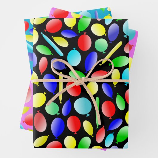 Farbenfrohe Ballons Spaß Feiern Geschenkpapier Set (Beispiel)