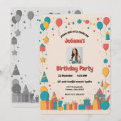 Farbenfrohe Ballons und Geschenke zum Personalisie Einladung (Vorne/Hinten)