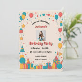 Farbenfrohe Ballons und Geschenke zum Personalisie Einladung (Stehend Vorderseite)