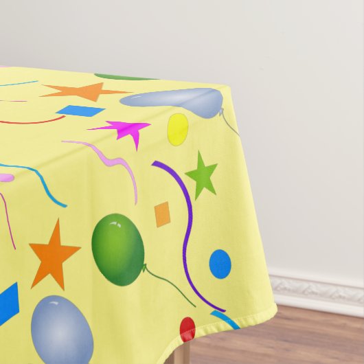 Farbenfrohe Ballons und Streamer auf YELLOW Tischdecke (Beispiel)