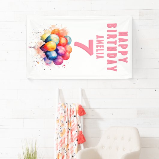 Farbenfrohe Balloons Aquarellfarben Kindergeburtst Banner (Insitu)