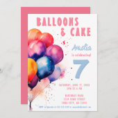 Farbenfrohe Balloons Aquarellfarben Kindergeburtst Einladung (Vorne/Hinten)