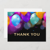 Farbenfrohe Balloons Black and Gold Confetti Dankeskarte (Vorne/Hinten)