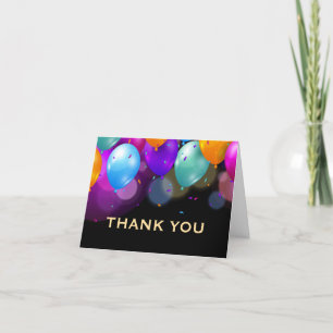 Farbenfrohe Balloons Black and Gold Confetti Dankeskarte