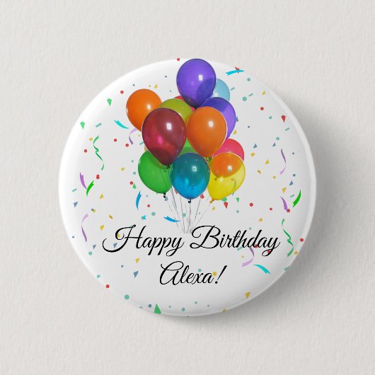 Farbenfrohe Balloons & Confetti Geburtstagsparty B Button (Vorderseite)