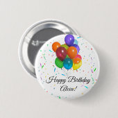 Farbenfrohe Balloons & Confetti Geburtstagsparty B Button (Vorne & Hinten)