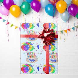 Farbenfrohe Balloons geben Cake Boys Geburtstag ne Geschenkpapier