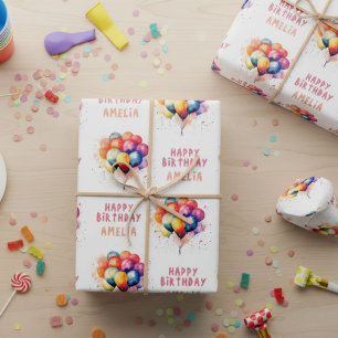 Farbenfrohe Balloons Kinder glücklich Geburtstagsg Geschenkpapier Set