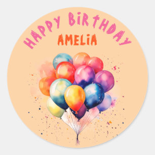 Farbenfrohe Balloons Kinder Happy Birthday Party Runder Aufkleber