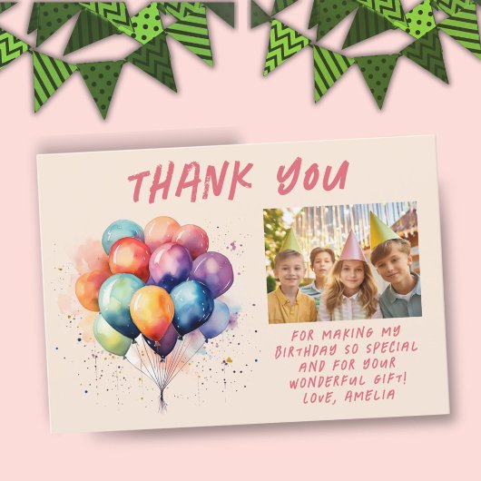 Farbenfrohe Balloons Kindergeburtstag Foto Dankeskarte