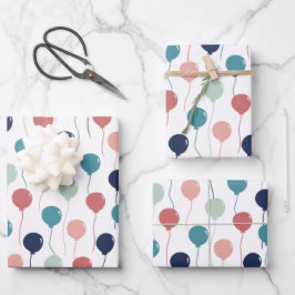 Farbenfrohe Balloons Muster in Pastellfarben Geschenkpapier Set