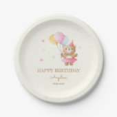 Farbenfrohe Balloons Niedlich Bärenmädchen Geburts Pappteller (Vorderseite)