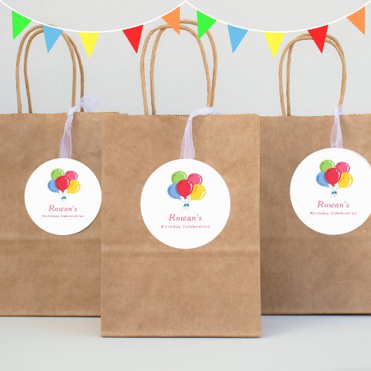 Farbenfrohe Balloons Personalisiert Girls Geburtst Runder Aufkleber