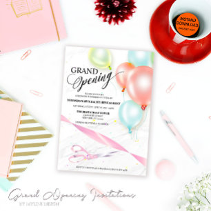 Farbenfrohe Balloons Ribbon Cutting Grand Opening Einladung