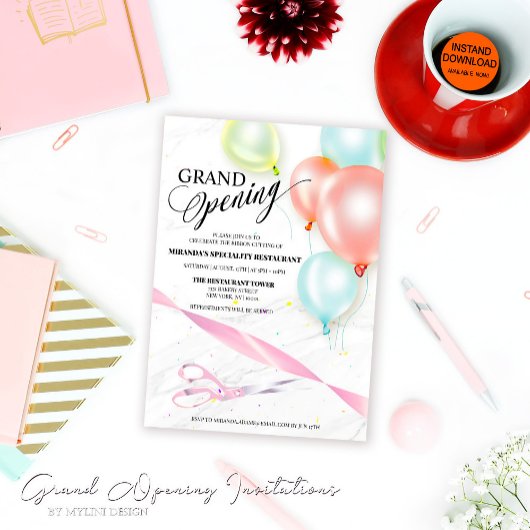 Farbenfrohe Balloons Ribbon Cutting Grand Opening Einladung