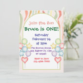 Farbenfrohe Balloons Streamers Geburtstag Minimali Einladung (Stehend Vorderseite)