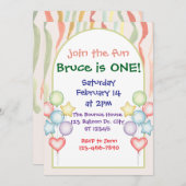 Farbenfrohe Balloons Streamers Geburtstag Minimali Einladung (Vorne/Hinten)