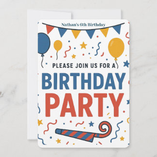 Farbenfrohe Balloons und Confetti-Kinder zum Gebur Einladung