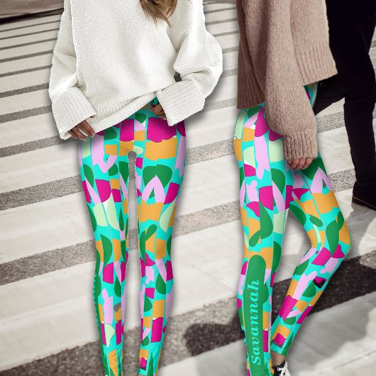 Farbenfrohe Bamboo Botanicals Persönlicher Name Leggings