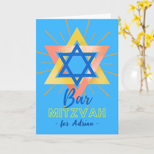 Farbenfrohe Bar Mitzvah Star von David Add a Name Karte (Gelbe Blume)