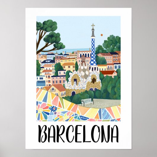 Farbenfrohe Barcelona Spanien Stadtbesichtigung Poster (Vorne)