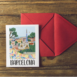 Farbenfrohe Barcelona Spanien Stadtbesichtigung Postkarte