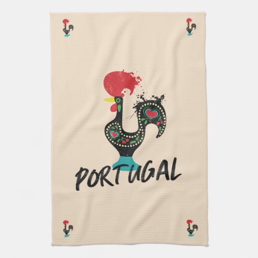 Farbenfrohe Barcelos Rooster, portugiesische Symbo Geschirrtuch (Vertikal)