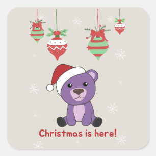Farbenfrohe Bären Frohe Weihnachts Winter Tiere Bä Quadratischer Aufkleber