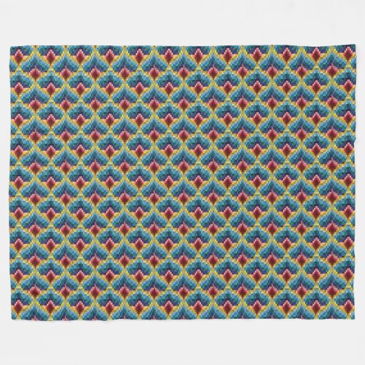 Farbenfrohe Bargello Stickerei Boho Chic Muster Fleecedecke (Vorderseite (Horizontal))