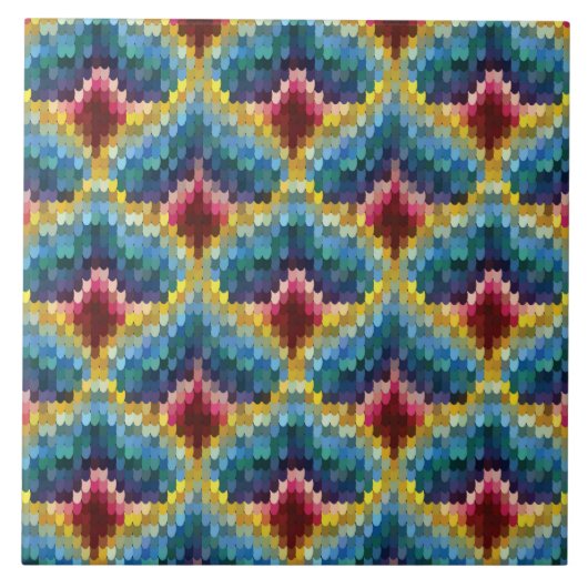 Farbenfrohe Bargello Stickerei Boho Chic Muster Fliese (Vorderseite)